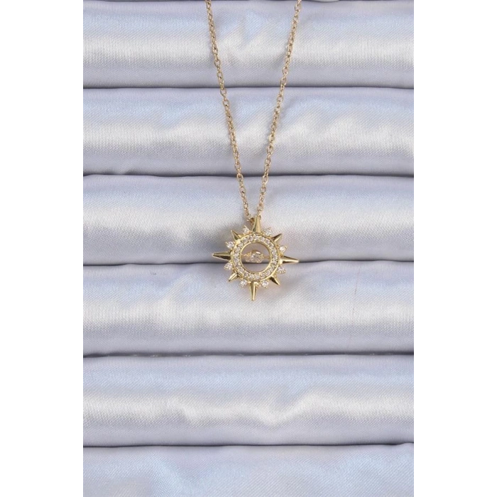 316L Çelik Zincir Altın Renk Zirkon Taşlı Parlayan Yıldız Kolye