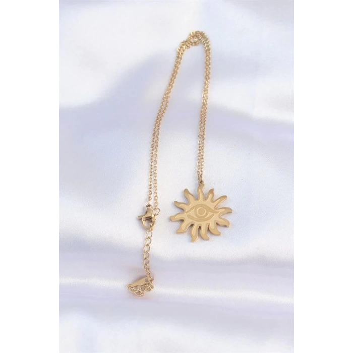 316L Çelik Zincir Gold Renk Göz Güneşi Tasarımlı Kolye