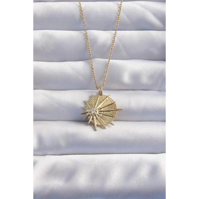 316L Çelik Zincir Gold Renk Zirkon Taşlı Star Model Kolye