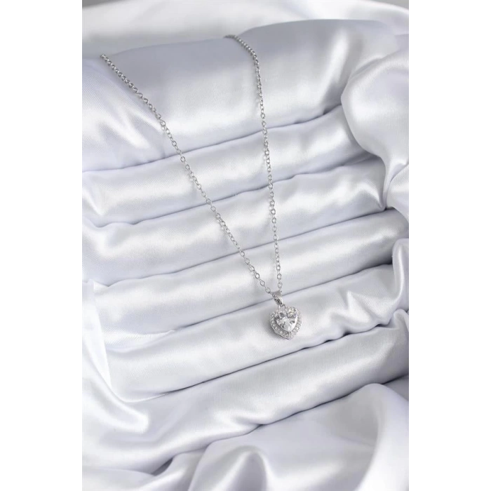 316L Çelik Zincir Gümüş Renk Kalp Model Charm Kadın Kolye