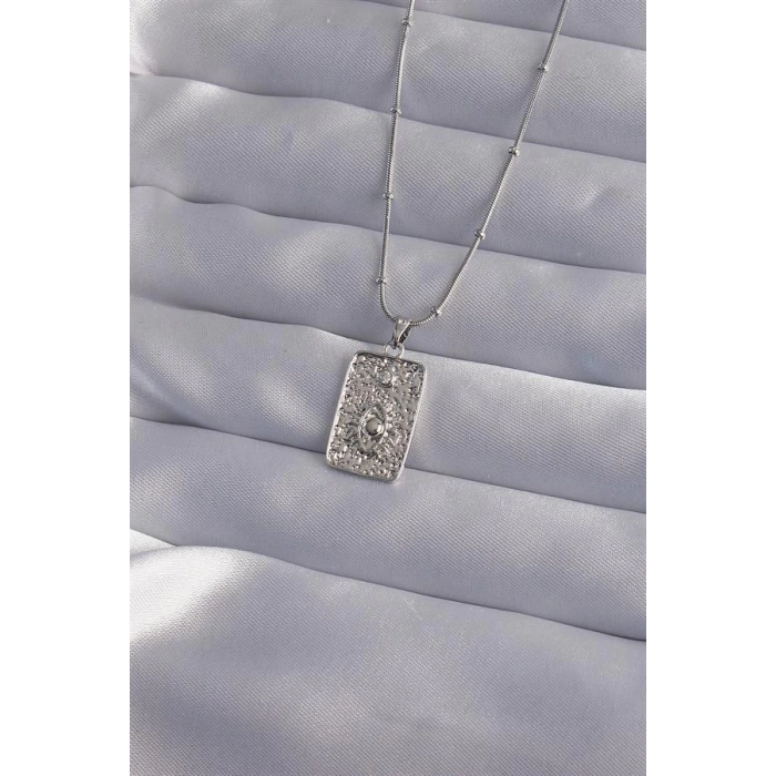 316L Çelik Zincir Gümüş Renk Lazer İşlemeli Göz Figür Tarot Kolye