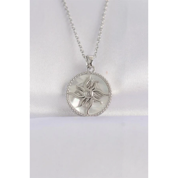 316L Çelik Zincir Gümüş Renk Oval Tasarımlı Güneş Kolye