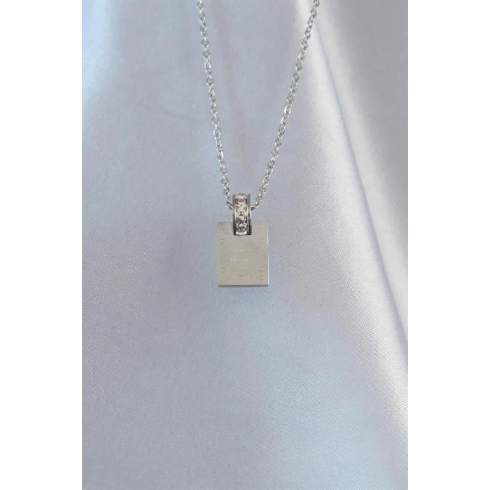 316L Çelik Zincir Gümüş Renk Zirkon Taşlı Aşk Mektubu Kolye