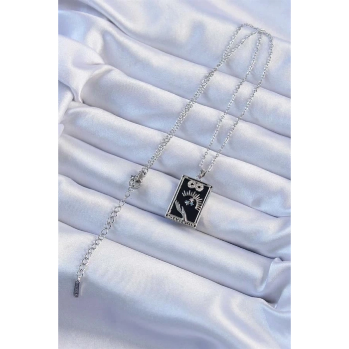 316L Çelik Zincir Gümüş Renk Zirkon Taşlı Sonsuzluk Figürlü Tarot Kolye