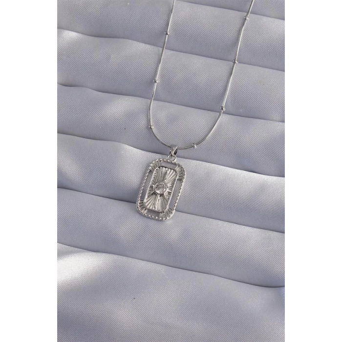 316L Çelik Zincir Gümüş Renk Zirkon Taşlı Tarot Kolye