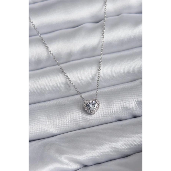 316L Çelik Zincir Zirkon Taşlı Charm Kadın Kolye