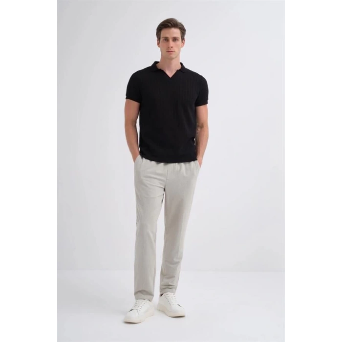 4012 Örgü Polo Yaka Erkek TShirt Siyah