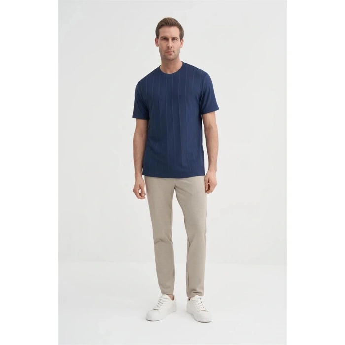 4203 VİSKON KUMAŞ BİSİKLET YAKA REGULAR FİT ERKEK TSHİRT LACİVERT