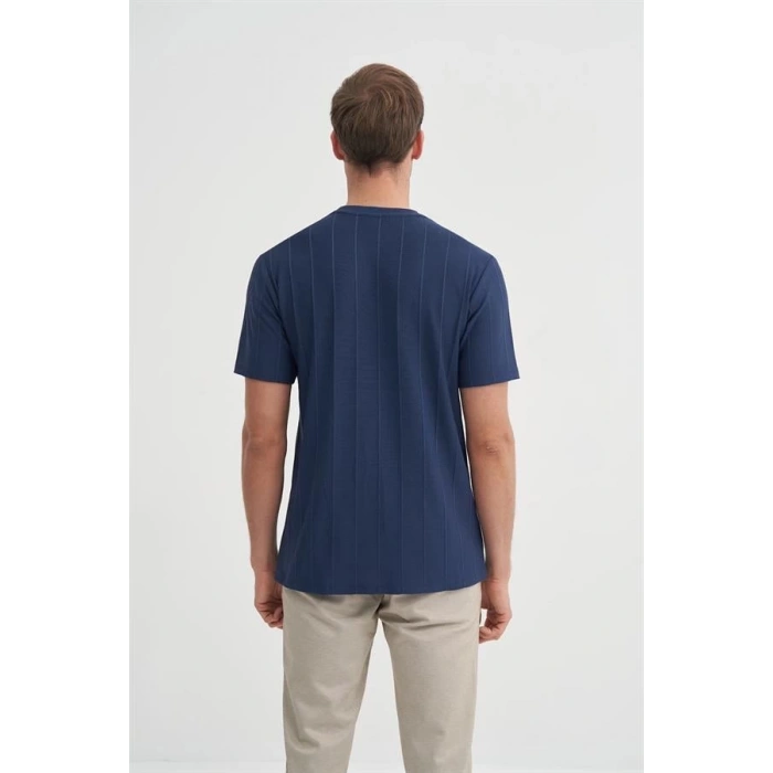 4203 VİSKON KUMAŞ BİSİKLET YAKA REGULAR FİT ERKEK TSHİRT LACİVERT