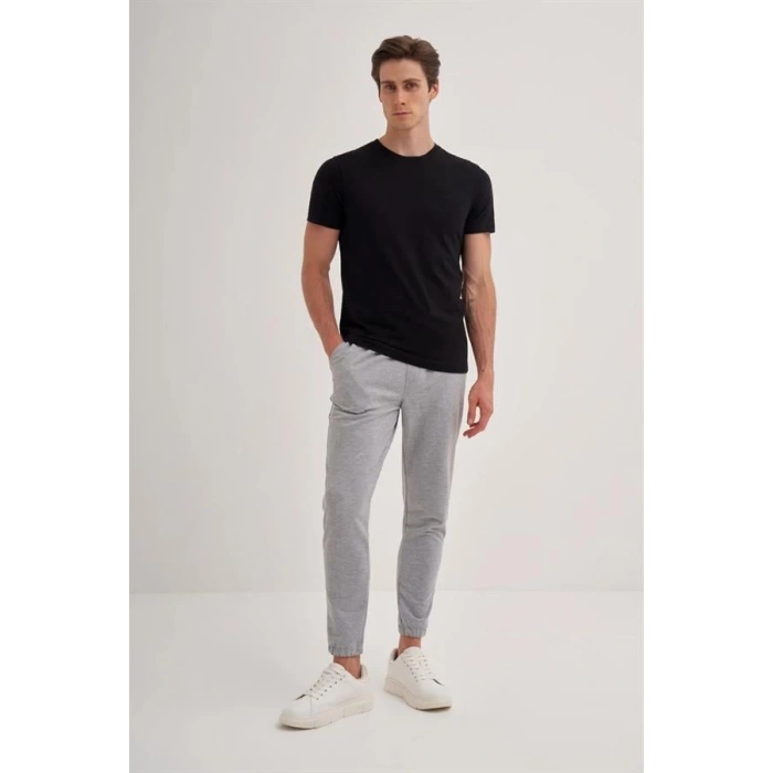 4602 Flamlı Basic Bisiklet Yaka Erkek T-Shirt Siyah