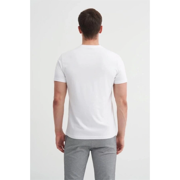 4623 Bisiklet Yaka Basıc Erkek T-Shirt Beyaz