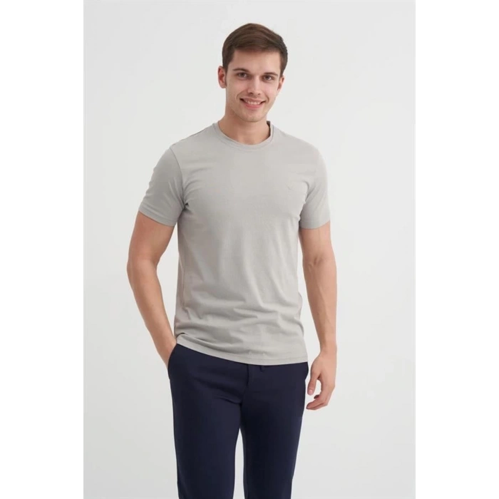 4623 Bisiklet Yaka Basıc Erkek T-Shirt Gri