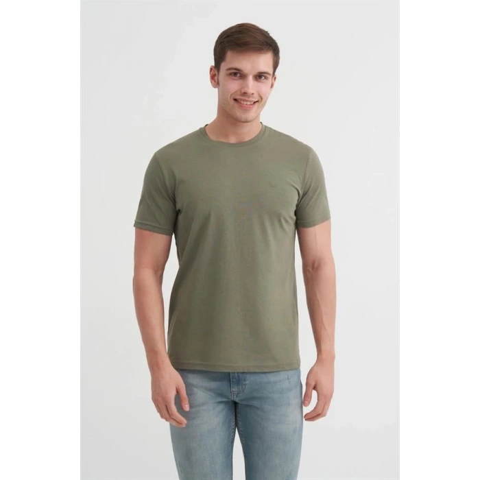 4623 Bisiklet Yaka Basıc Erkek T-Shirt Haki