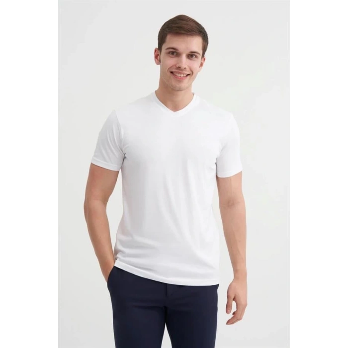 4624 Basıc V Yaka Erkek T-Shirt Beyaz