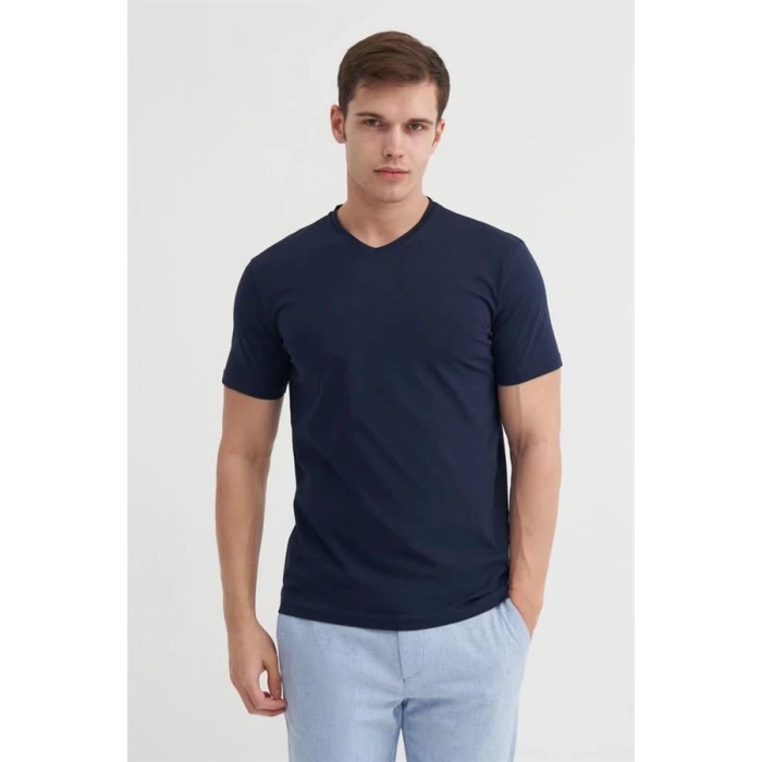 4624 Basıc V Yaka Erkek T-Shirt Lacivert