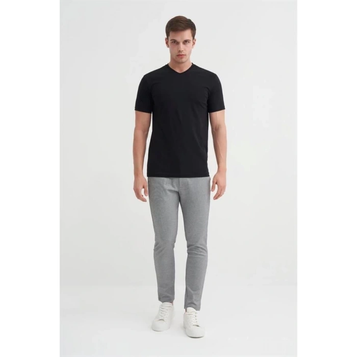 4624 Basıc V Yaka Erkek T-Shirt Siyah