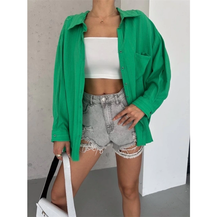 Ağaç Kabuğu Oversize Arkası Pileli Gömlek