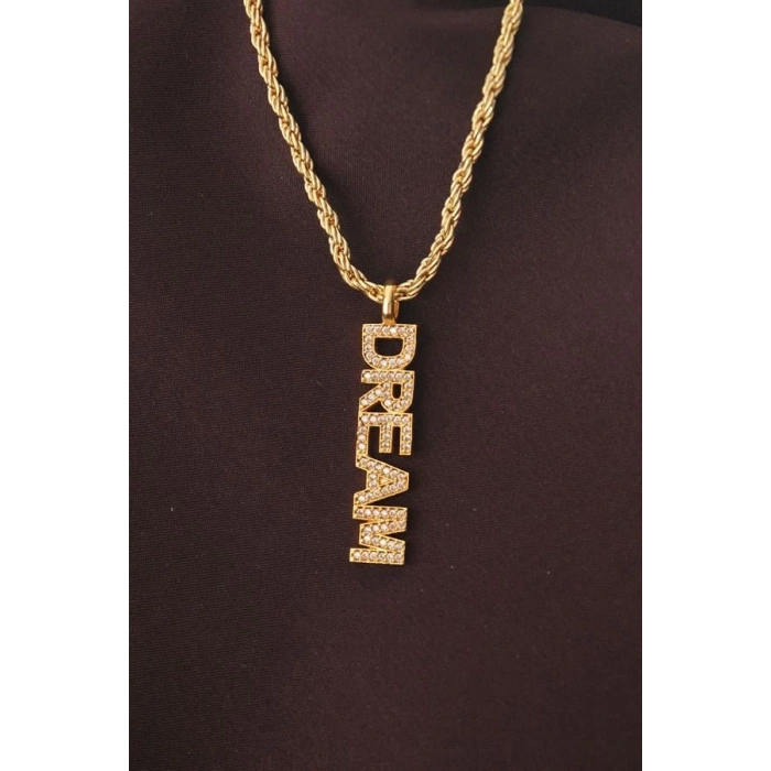 Altın Renk Zirkon Taşlı Rüya Yazılı Kolye