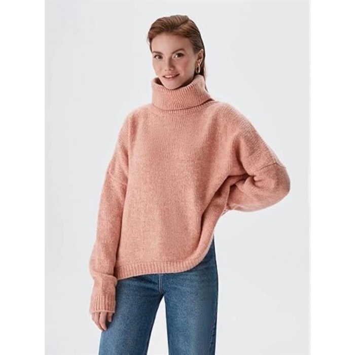 Balıkçı Yaka Oversıze Örme Kadın Kazak