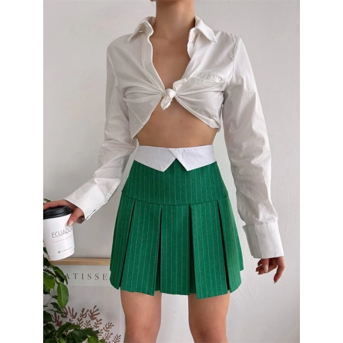 Çizgili Pileli etek s24-1013