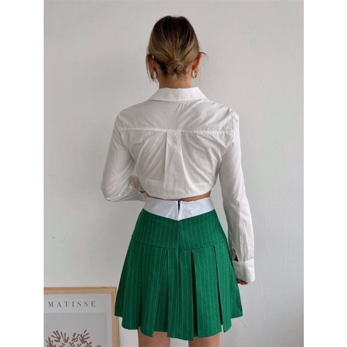 Çizgili Pileli etek s24-1013