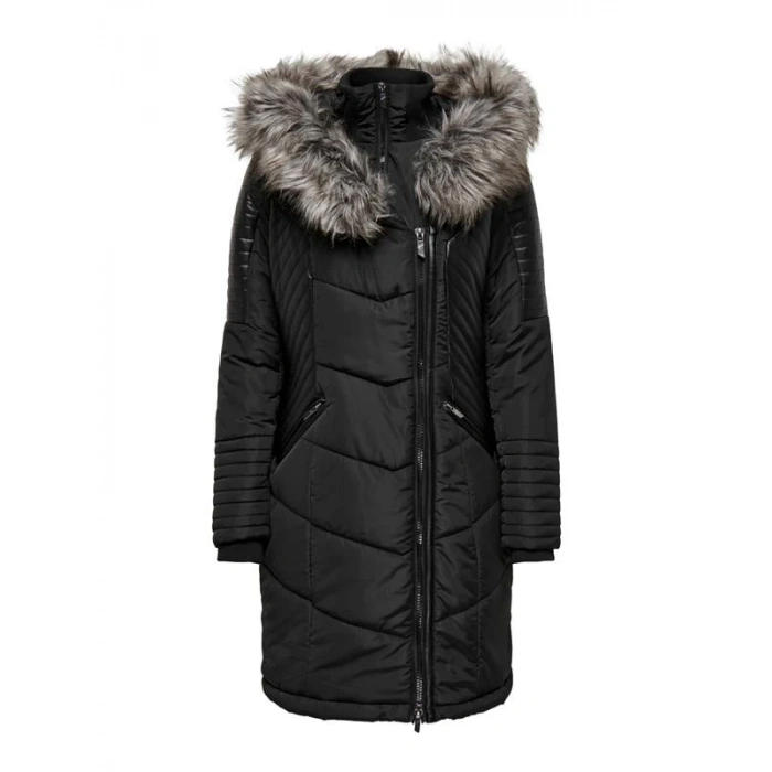 Deri Detaylı Kürklü Parka SIYAH