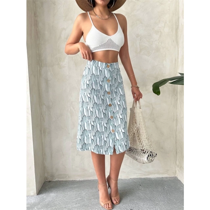 Desenli düğmeli etek s25800