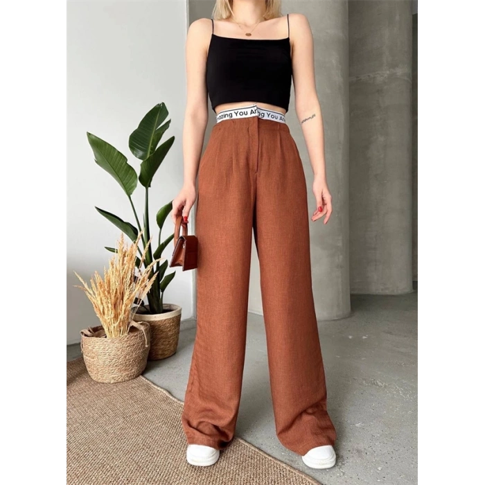 Flamlı kahve pantolon