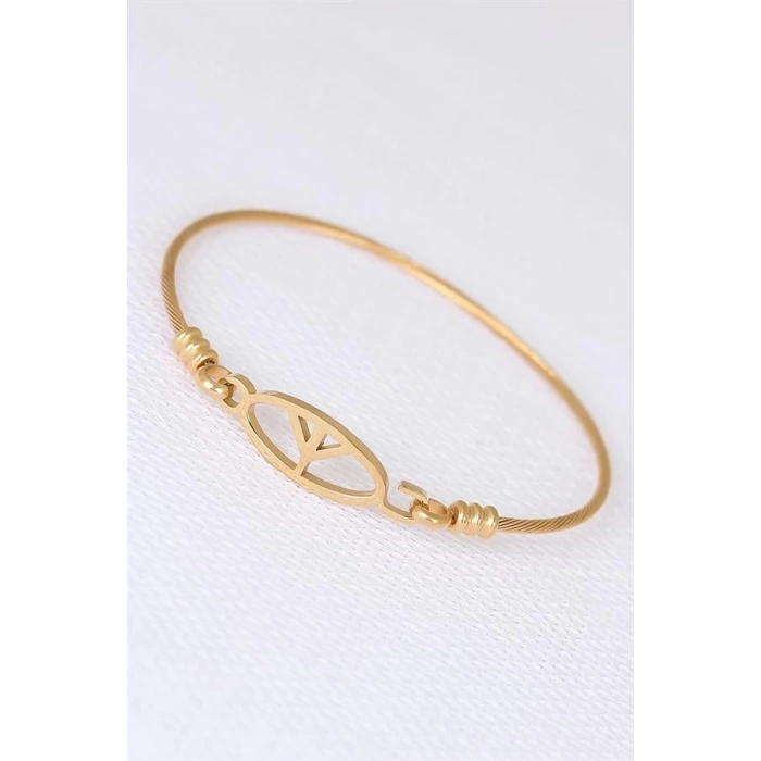 Gold Metal Çelik Figürlü Erkek Kelepçe Bileklik