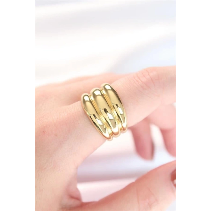 Gold Renk Ayarlanabilir Çizgili Bombe Yüzük