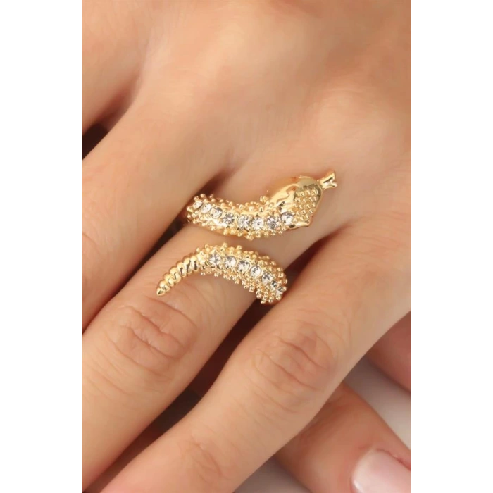 Gold Renk Ayarlanabilir Zirkon Taşlı Kadın Yılan Yüzük