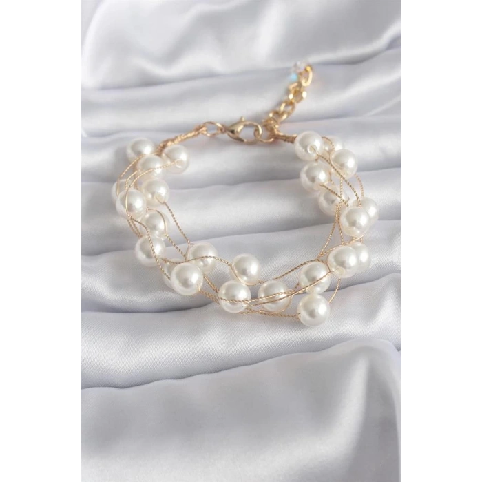 Gold Renk İnci Model Kadın Bileklik