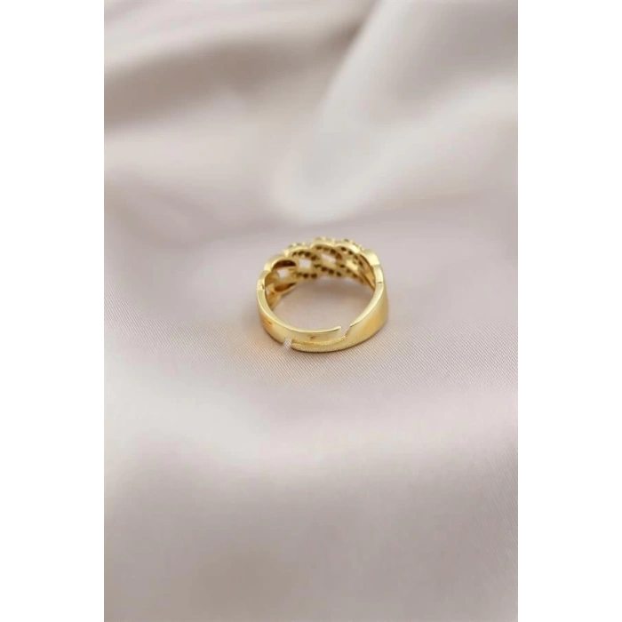 Gold Renk Metal Zincir Model Taşlı Kadın Yüzük