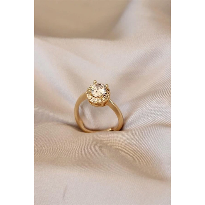 Gold Renk Tektaş Tasarımlı Ayarlamalı Metal Yüzük