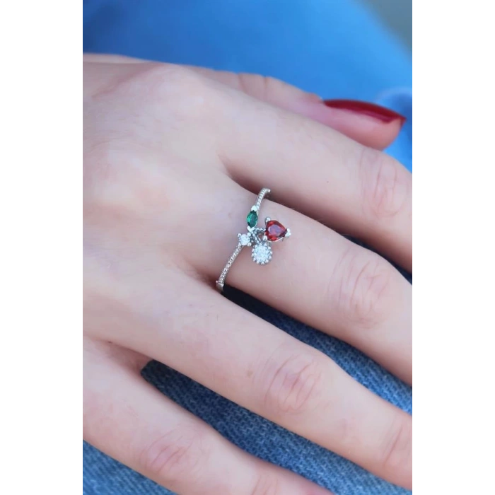 Gümüş Renk Kiraz Model Zirkon Taşlı Kadın Yüzük