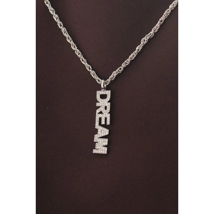 Gümüş Renk Zirkon Taşlı Rüya Yazılı Kolye