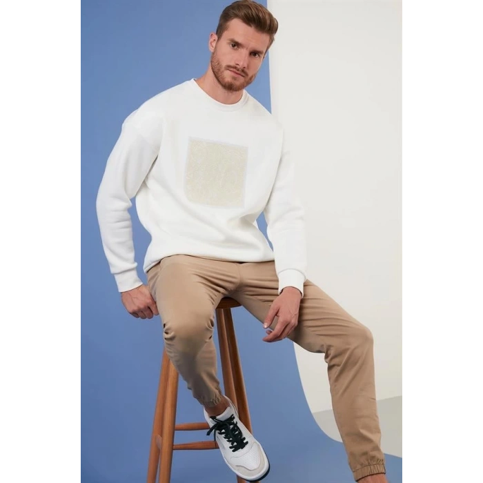 Kabartma Baskılı Oversıze Erkek Sweatshırt