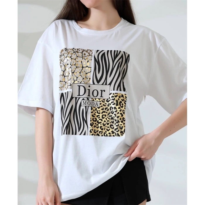 Karma Desenli Oversize Kadın T-Shirt