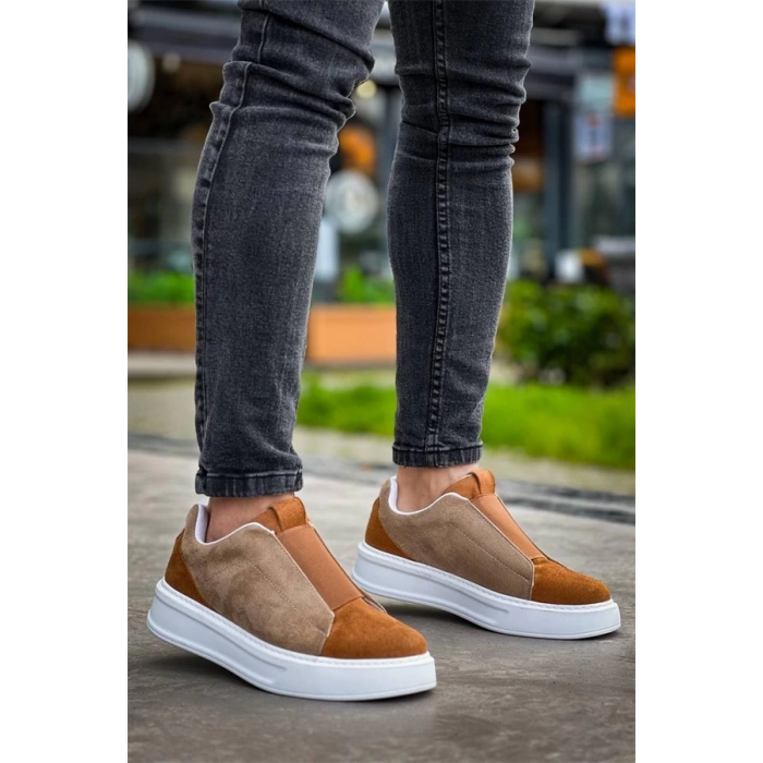 Kb-007  Kuback  Vizon Taba Yüksek Taban Tek Bant Bağcıksız Günlük Erkek Ayakkabı