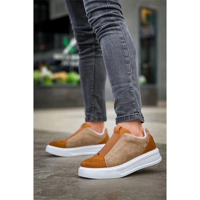 Kb-007  Kuback  Vizon Taba Yüksek Taban Tek Bant Bağcıksız Günlük Erkek Ayakkabı