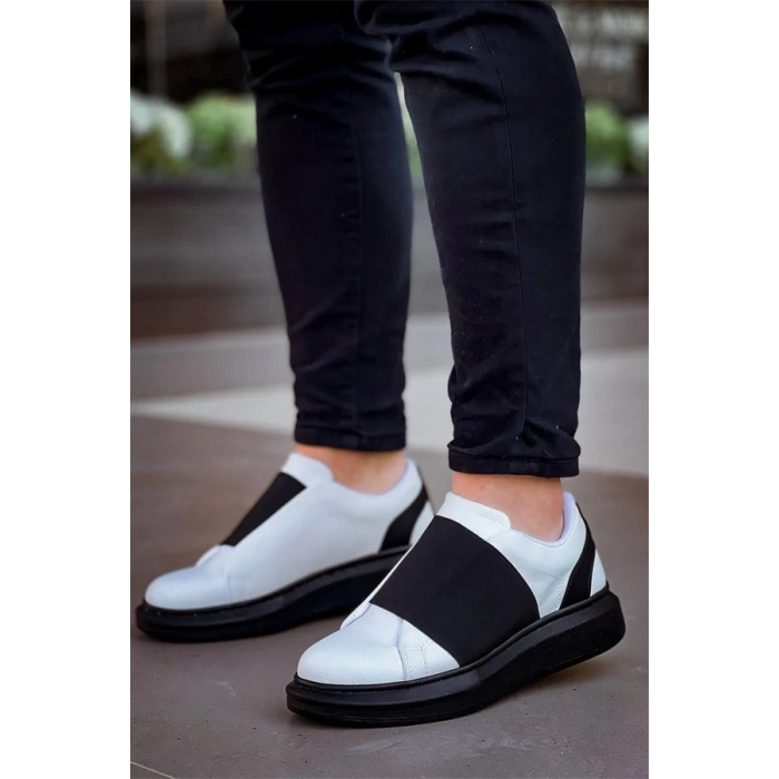 Kb-040  Kuback Beyaz Cilt Siyah Yüksek Taban Lastikli Günlük Erkek Ayakkabı