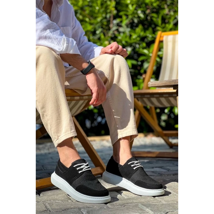 Kb-042  Kuback Bağcıklı  Siyah Deri Tozu Beyaz Taban Günlük Erkek Ayakkabı