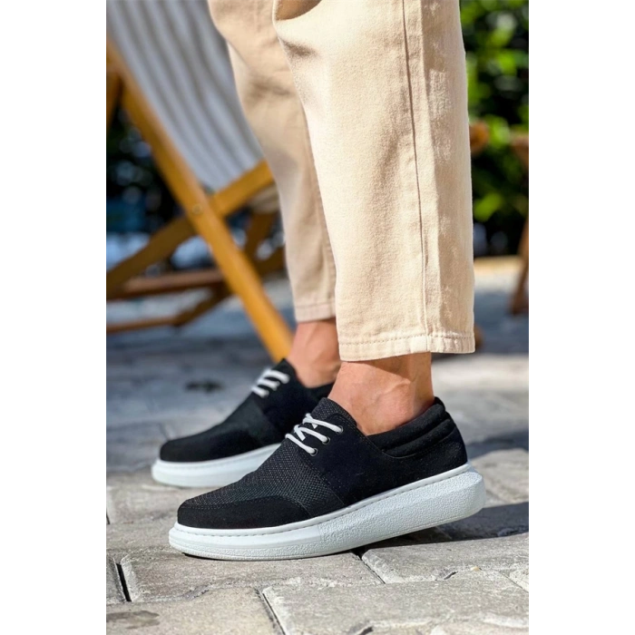 Kb-042  Kuback Bağcıklı  Siyah Deri Tozu Beyaz Taban Günlük Erkek Ayakkabı