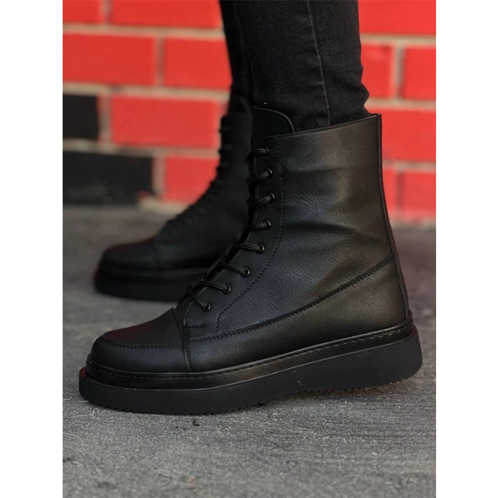 Kb-0991  Kuback Siyah Cilt Siyah Yüksek Taban  Bağcıklı  Postal Bot