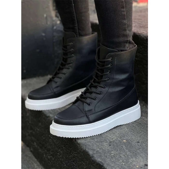 Kb-0991  Kuback Siyah Cilt Yüksek Taban  Bağcıklı  Postal Bot