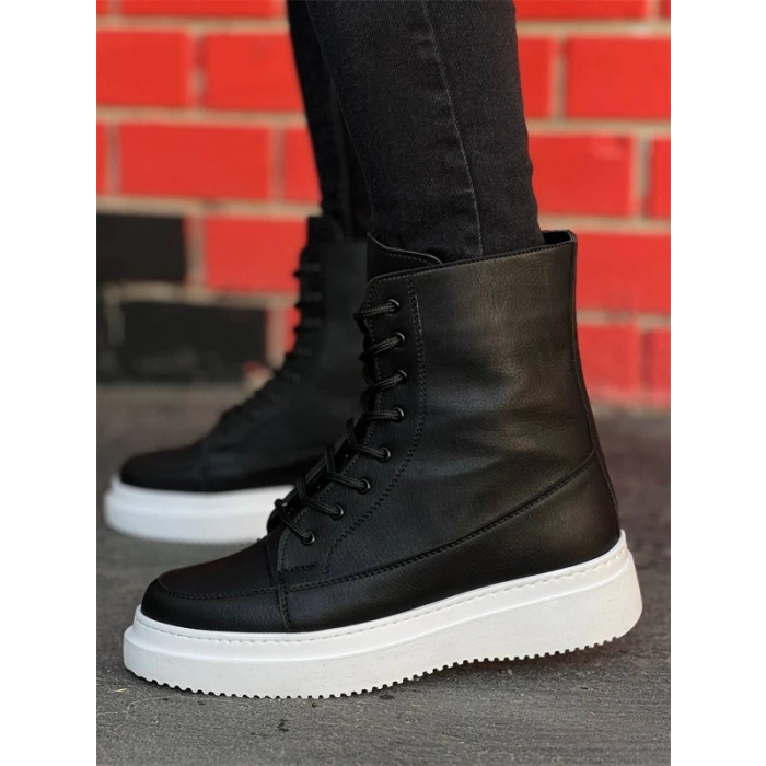 Kb-0991  Kuback Siyah Cilt Yüksek Taban  Bağcıklı  Postal Bot