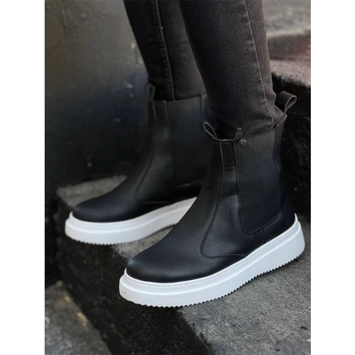 Kb-0992  Kuback Siyah Cilt  Yüksek Taban  Lastikli Erkek Bot