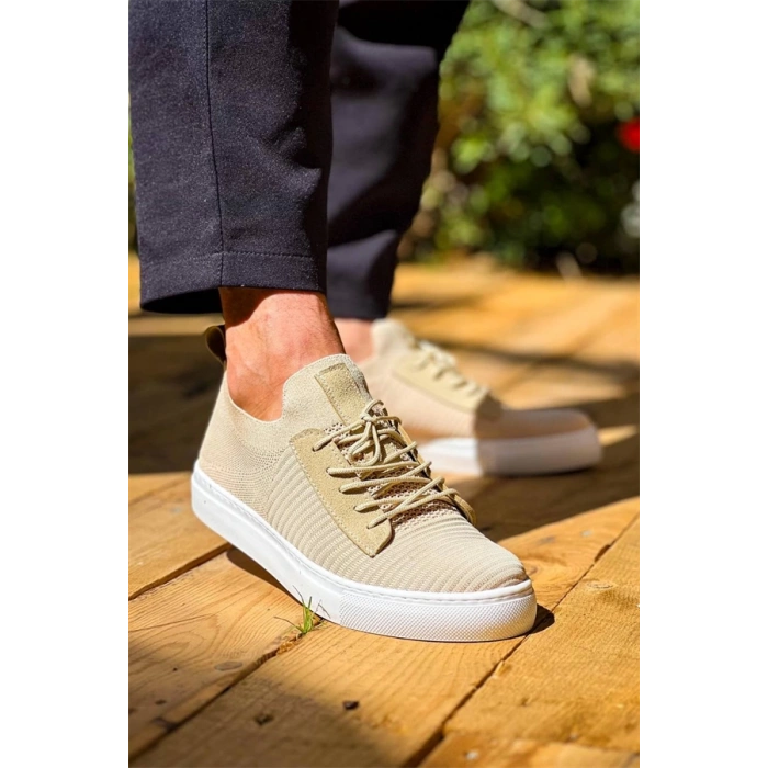 Kb-110  Kuback Bej Triko Yüksek Taban Bağcıklı Günlük Erkek Ayakkabı