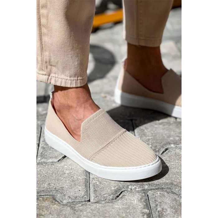 Kb-114  Kuback  Bej Triko Yüksek Taban Bağcıksız Günlük Erkek Ayakkabı