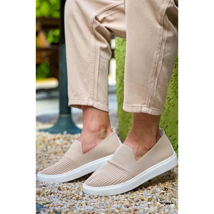 Kb-114  Kuback  Bej Triko Yüksek Taban Bağcıksız Günlük Erkek Ayakkabı